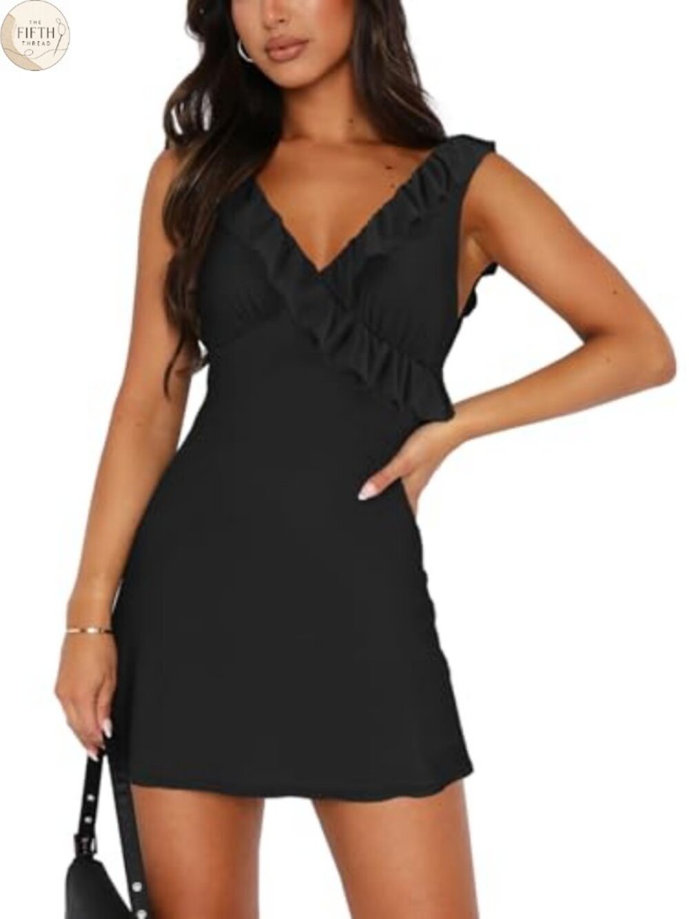 Women's Backless Mini Dress Sleeveless Plunge Neckline Bodycon Ruffle Club Party